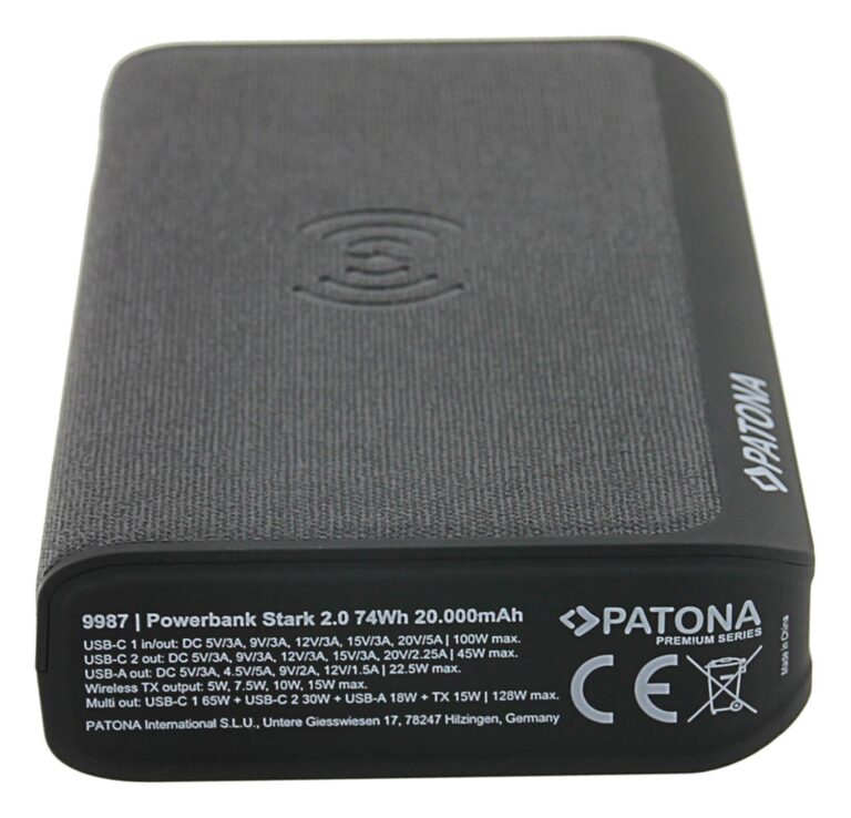 Patona Premium Powerbank Stark 2.0 PD100W 20000mAh, QI wireless charging, 2xUSB-C 1xUSB-A connector - Görsel 2