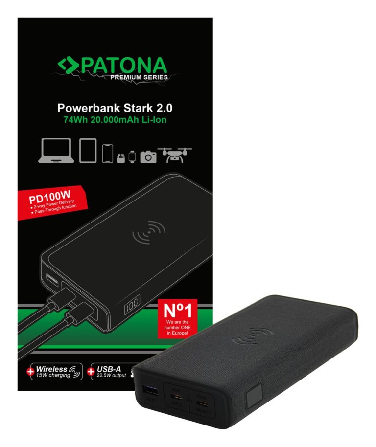 Patona Premium Powerbank Stark 2.0 PD100W 20000mAh, QI wireless charging, 2xUSB-C 1xUSB-A connector - Görsel 4