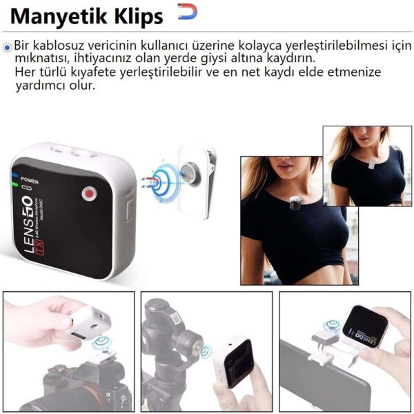 Lensgo 348C Beyaz 1V1 Kablosuz Tekli Mikrofon Seti - Görsel 4