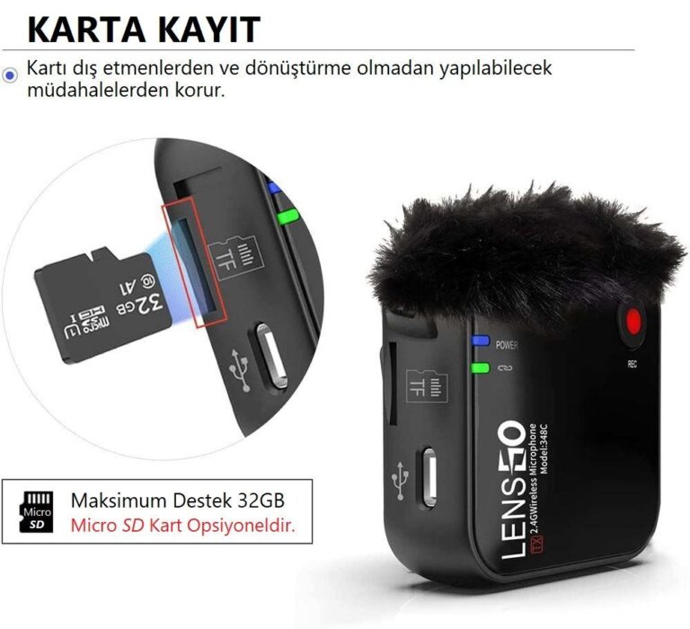 Lensgo 348C Siyah 1V2 Kablosuz İkili Mikrofon Seti - Görsel 2