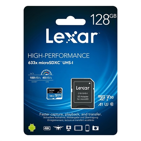 Lexar 128gb 633X 45MB/s MicroSDXC UHS-1 Class 10